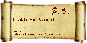 Plakinger Vencel névjegykártya